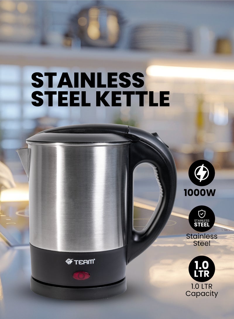 TEAM Stainless Steel Electric Kettle 1 Litre | 1000W Fast Boil | Auto Shut-Off | Boil-Dry Protection | Durable Seamless Design - Image 4